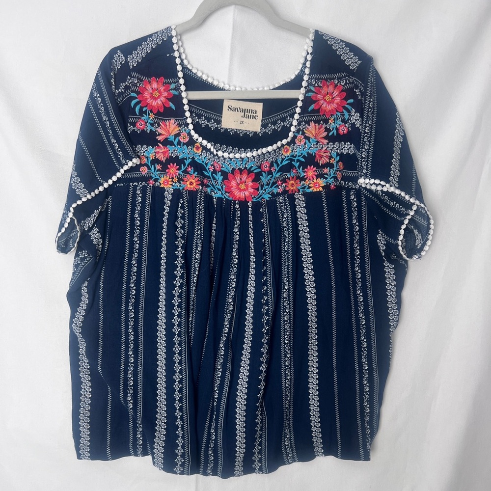 Savanna Jane Navy Rayon Top LIKE NEW 2X